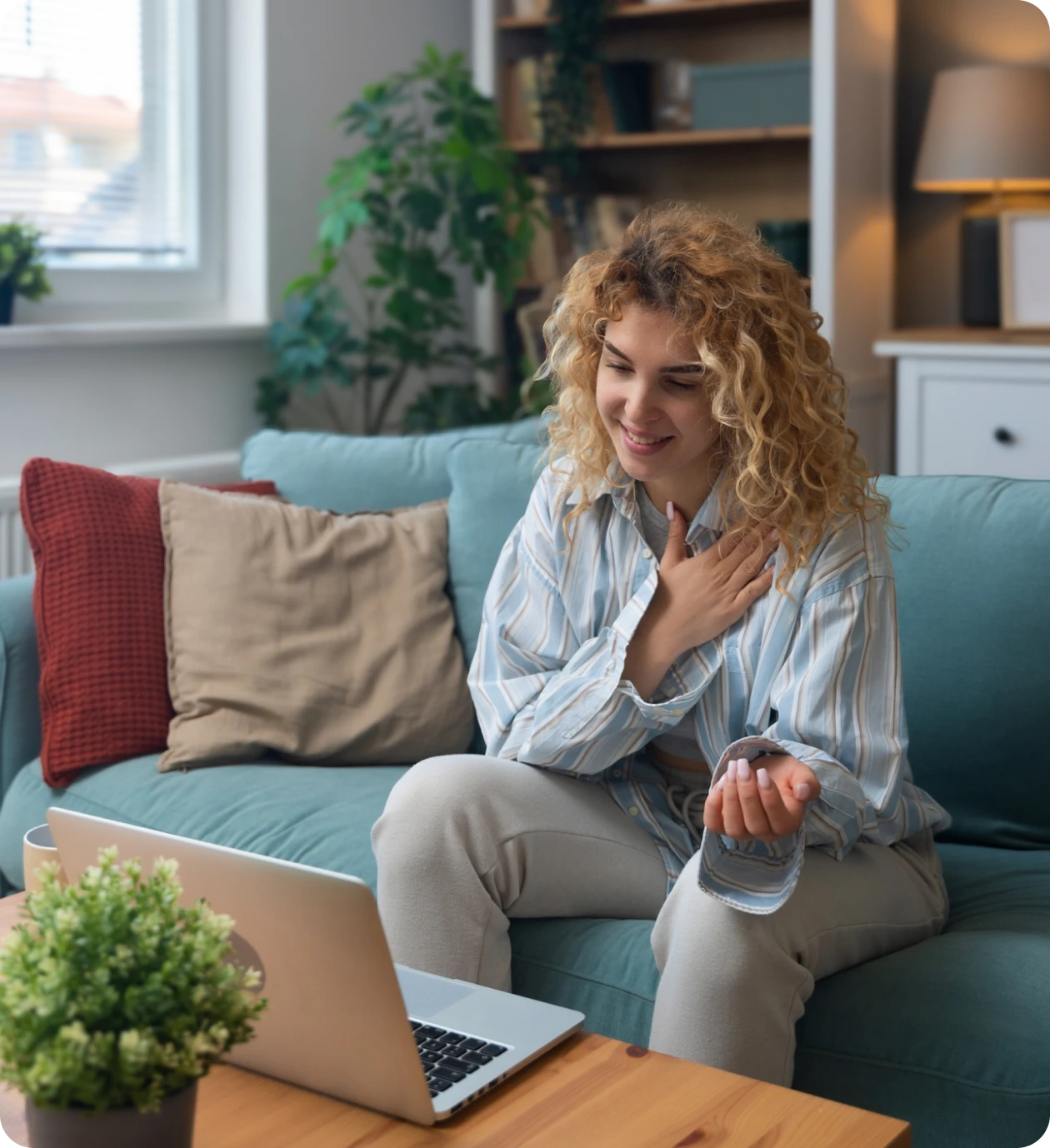 Relaxed woman on a video chat