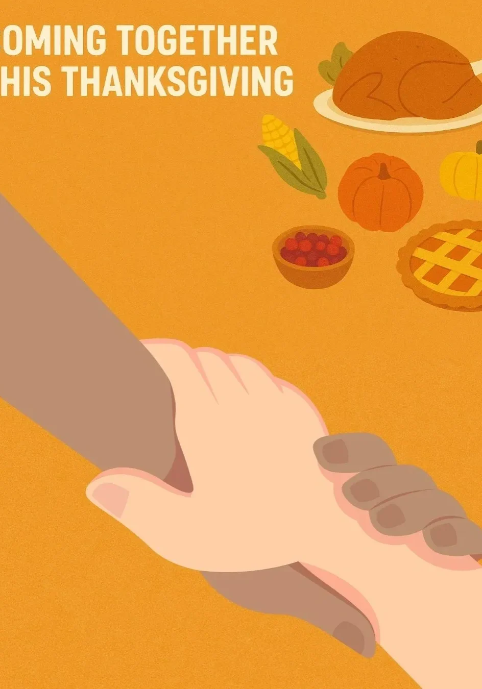 Thanksgiving celebration with food and holding hands